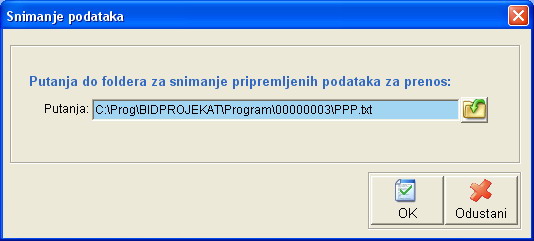 Zadavanje puta za formiranje fajlova za ekeltronski prenos PPP prijave na portal E-poreyi
